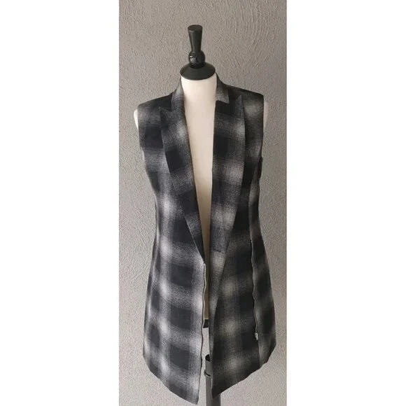 WAYF Plaid Sleeveless Tunic Vest Zip Front in Black and Gray Size XS - Picture 6 of 8